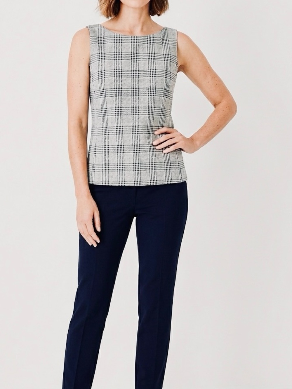 ANN TAYLOR Black & White Plaid Sleeveless Tank Top